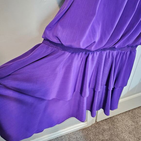 Vintage Drop Waist Dress Women 4X Purple 80s Glam Rock Silky Party Evening Retro - Picture 4 of 10